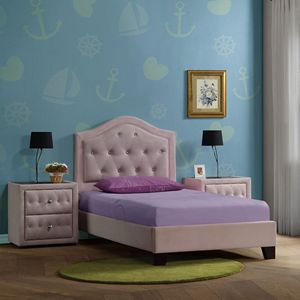 Letto matrimoniale imbottito rosa con elegante testiera capitonné - Product Image 5