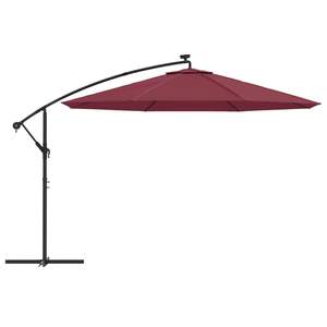 Parasol de jardin cantilever rouge Bordeaux avec structure métallique et tissu en polyester, et éclairage solaire intégré - Product Image 4