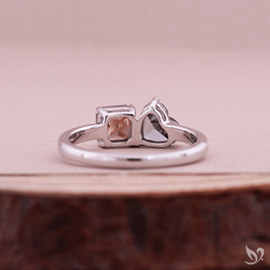 Heart and Square Radiant Cut Blue Lab Grown Diamond Toi et Moi <b>Ring</b> <b>Two</b> <b>Stone</b> Engagement <b>Ring</b> Modern Unique Bridal Jewelry - Product Image 2