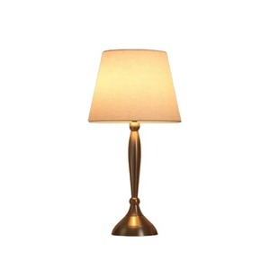 Modern Brass Eco-Friendly Tabletop <b>Table</b> Lamp with White Fabric Drum Shade Warm Light Halogen Bulbs for Bedroom <b>Bedside</b> Decor - Product Image 1