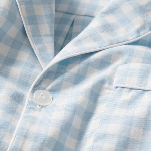 Ensemble de pyjama pour homme à manches courtes, bleu à carreaux, en coton respirant, décontracté, chemise et short d'été, ensemble deux pièces - Product Image 3