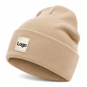Bonnet en tricot unisexe avec revers rouge, bonnet d'hiver avec patch logo brodé, bonnets avec étiquettes et emballages personnalisés disponibles, OEM ODM - Product Image 3