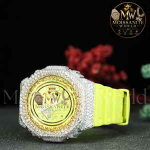 Montre sport hip-hop VVS Moissanite Diamond résistante à l'eau 40 mm, bracelet en caoutchouc argent 925, affichage numérique, boîtier saphir - Product Image 3