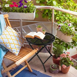 18-Inch Folding Metal Patio <b>Side</b> <b>Table</b> <b>Round</b> Outdoor Coffee <b>Table</b> with Flower Cutouts for Garden Balcony Yard-Black - Product Image 2