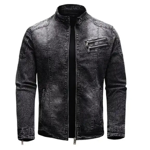 Blouson universitaire en jean noir DENIMGUYS – Vente en gros, streetwear vintage pour hommes, impression délavée personnalisée, coupe décontractée ample - Product Image 2