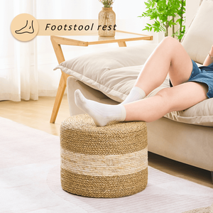 Handmade Natural Seagrass <b>Ottoman</b> Woven Foot <b>Stool</b> for Home Decor and Seating - Product Image 3