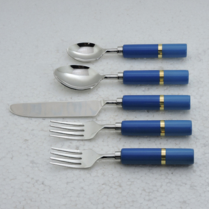 Modern Stainless Steel <b>Flatware</b> <b>Set</b> With Wood Resin Handles 5 Piece Cutlery Dishwasher Safe High Mirror Polish - Product Image 5