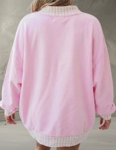 Hot Sale Oversized Sweatshirt with Gingham <b>Mock</b> <b>Neck</b> and West Letter Print Long Sleeve Autumn Casual Gameday <b>Tops</b> for Unisex - Product Image 4