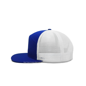 High Quality Plain <b>Navy</b> Blue 7-Panel Snapback <b>Hat</b> Mesh Back Streetwear Style Flat Brim Trucker Cap for Daily Casual Headwear - Product Image 4