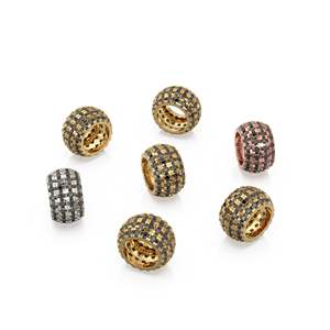 Rondelles en or massif italien 14K avec diamants noirs, breloque rondelle, diamant, breloque d'appoint, diamants sertis pavé, rondelle texturée - Product Image 2