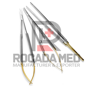 Ensemble de 3 ciseaux de micro-chirurgie Castroviejo, porte-aiguilles, pinces en acier inoxydable |   Instruments microchirurgicaux - Product Image 1