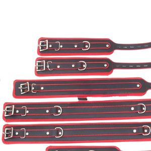 <b>Black</b> Sheep Red & <b>Black</b> Leather Bondage Set with <b>Harness</b> Wrist/Ankle Cuffs & Spreader Bars-100% Waterproof for Couples BDSM Play - Product Image 6