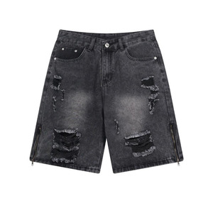 Shorts de mezclilla lavados de cintura media con botones, estilo casual de algodón tejido transpirable para hombre a precio económico. - Product Image 1
