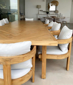 Juego de Comedor Moderno para Exteriores de 6/8 Plazas, Vietnam, OEM ODM, Material de Aluminio o Madera, Resistente a la Intemperie, Muebles de Jardín, Mesa y Sillas - Product Image 1