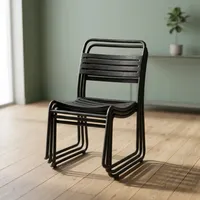Chaise empilable industrielle en métal noir, dossier à lattes moderne, mobilier de salon