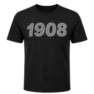 Camiseta Negra con Gráficos de 1908, Manga Corta, para Mujer, Informal, de Algodón, a la Moda, Cómoda para Uso Diario, Estilo Deportivo - Product Image 1