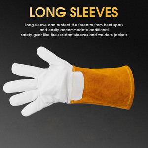 Gants TIG en cuir de chèvre de qualité supérieure, manchette en cuir de vachette pleine fleur avec doublure douce, haute dextérité - Product Image 5