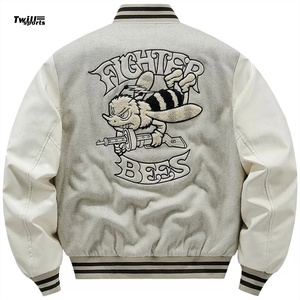 Chaqueta con letras de lana para hombre de otoño e invierno, mangas bordadas, cuello alto grueso, ropa de calle ecológica - Product Image 2