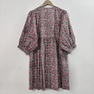 Vestido Casual Midi para Mujer, Tejido 100% Algodón, Liso, Manga Corta, Cintura Imperio, Estilo Babydoll, Cuello en V, Holgado, Funcional - Product Image 2