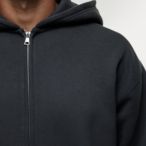 <b>Men's</b> Black Oversized Hooded Zip-Up Fleece Sweatshirt Regular Sleeve Solid Color Casual Autumn Wear - Product Image 5