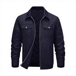 Camisa Chaqueta de Lona Azul Oscuro para Hombre con Cierre de Cremallera, Cuello Camisero, Forro Acolchado, Ropa Casual de Otoño - Product Image 5