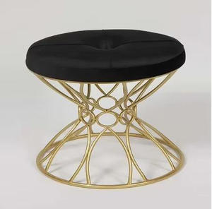 Modern Comfortable Golden <b>Velvet</b> Ottoman With Golden Metallic Stand <b>Footstool</b> Pouf Living Room Ideal For Restaurant Interior - Product Image 2