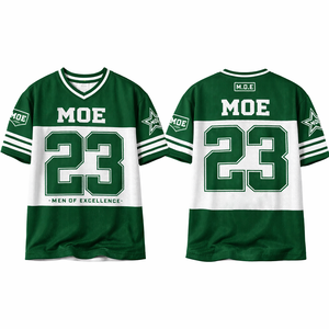 Maillot de football américain tendance vert forêt et blanc, style rétro, coupe oversize, en maille respirante, personnalisable pour équipes sportives, vêtement de mode - Product Image 3