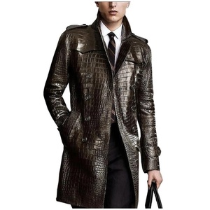 Men's <b>Sheepskin</b> Genuine Leather Waterproof <b>Vintage</b> Bomber Trench <b>Coat</b> Turn-down Collar Winter Long Jacket with Cotton Lining - Product Image 1
