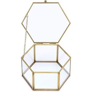 Luxury Nordic Gold Brass Glass Jewelry <b>Box</b> Vintage Clear Hexagon Keepsake Organizer Wedding Gift Tabletop Decorative Storage <b>Box</b> - Product Image 3