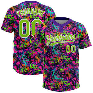 Maillot de baseball personnalisé avec impression néon graffiti, col en V, manches courtes, impression par transfert thermique, nom et numéro personnalisés, unisexe, adulte, séchage rapide - Product Image 1