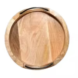 Plateau de service rond en bois de manguier artisanal de qualité supérieure avec poignées découpées, plat décoratif écologique pour restaurants et hôtels - Product Image 2