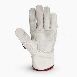 Leather Work <b>Gloves</b> Tractor Tread Texture Anti-Slip Palm Protection <b>Knit</b> Wrist Cuff Red Trim General Purpose 10 Inch 8MIL Thick - Product Image 2