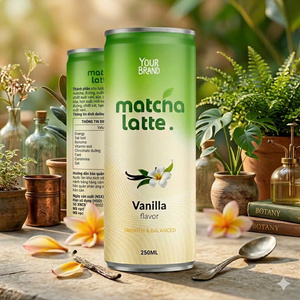 Lata de Aluminio de 250 ml, Sin Azúcar, Sabor Natural, 100% Puro, 8 Brix, Matcha Latte Frío, Origen Vietnam, Marca Privada, 24 Meses - Product Image 1