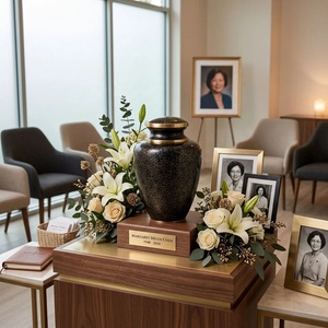 Urne funéraire en métal couleur anthracite avec filigrane floral doré fin, couvercle décoratif classique en forme d'ampoule, pour cendres commémoratives - Product Image 5