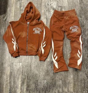 Survêtements de sport pour hommes, logo personnalisé, 100% coton, imprimé uni, streetwear, pantalon évasé à capuche, ensemble 2 pièces - Product Image 2