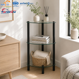 Estante esquinero de vidrio templado de 3 niveles hecho en Taiwán, estante de almacenamiento para cocina con tubo cromado, fábrica con certificación ISO9001 y BSCI - Product Image 4
