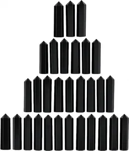 Pointe de crayon en obsidienne noire naturelle, pierre précieuse en cristal noir poli, fournisseur en gros pour l'artisanat, les grilles de cristal et le bricolage - Product Image 1