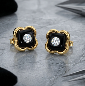 Black Flower Fine Stud Earrings Gold Plated Zircon In Jewelry for Women Party Gift - Product Image 1