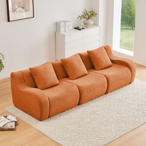Divano 3 Posti Senza Struttura in Spugna ad Alta Densità 32D, Design Antiscivolo, Tessuto Teddy, Nessun Montaggio Richiesto, Braccioli Curvi, per Soggiorno - Product Image 2