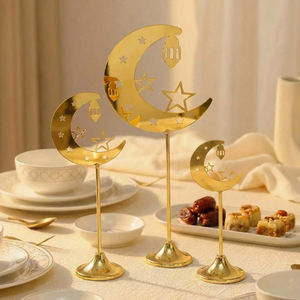 Artesanía Metálica de Ramadán, Portavelas con Estrella y Luna Creciente Musulmanas, Decoraciones de Eid del Medio Oriente - Product Image 2