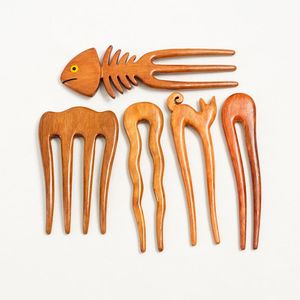Ensemble de épingles à cheveux en bois, faites à la main, en forme de poisson et en forme de U, pour femmes, accessoires pour cheveux en bois naturel - Product Image 1