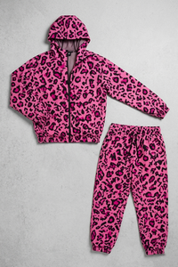 Custom Pink Leopard Print Hooded Windbreaker <b>Jacket</b> Sweatpants Sets American Street Style Sports Zipper Hoodie <b>jacket</b> for <b>men</b> - Product Image 2