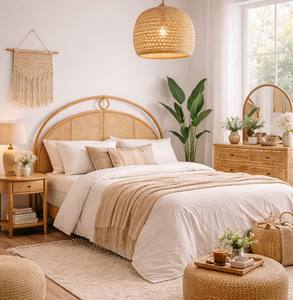 High Quality Customized Rustic Rattan <b>Headboard</b> for Modern Bedroom Furniture King/<b>Queen</b> Sizes Made Vietnam for Apartment Hotel - Product Image 5