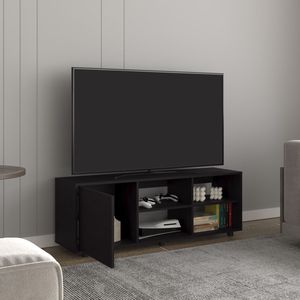 Mobile TV Adel 51 Wide Nero con un'anta, quattro ripiani aperti e sistema di gestione cavi per soggiorno o sala TV - Product Image 5
