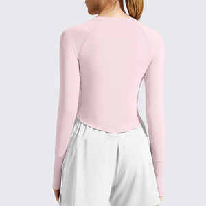 Hauts de yoga écologiques haut de gamme pour femmes, coupe classique, couleur unie, respirants, séchage rapide, grandes tailles, en Spandex/Polyester, col rond, manches longues - Product Image 4