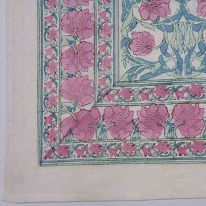 Best Selling Products Elegant Hand Block Floral Printed Cotton Linen 8-10 Seater <b>Tablecloth</b> 180x270 Cm Washable Woven Home Use - Product Image 6