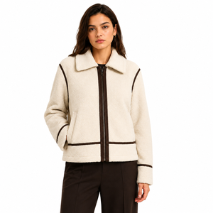 Veste en polaire sherpa pour femme avec fermeture éclair, chaude, décontractée, pour l'hiver, pour l'extérieur, tendance, doublure 100% coton, élasthanne/coton - Product Image 1