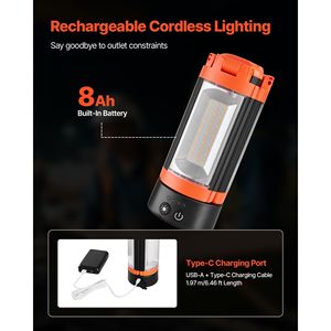 Lámpara de Trabajo LED Inalámbrica Recargable de 8Ah, 2200 Lúmenes, 3 Cabezales de Lámpara Desmontables, Soporte de Trípode para Iluminación Exterior - Product Image 5
