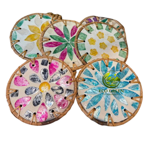Sous-verre décoratif Coquillage de plage fait main, motif floral en mosaïque, finition artisanale - Product Image 4