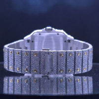 Montre Moissanite de Luxe Neuve pour Homme, Boîtier Carré, Acier Inoxydable 40mm, Mouvement Quartz, Bracelet 20mm, Sertie de Pierres